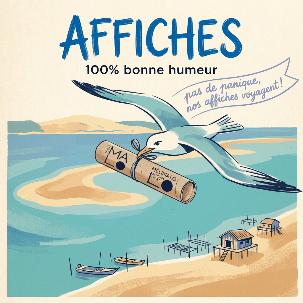 Affiches 100 % bonne humeur. Pas de panique en attendant l'e-shop, nos affichent voyagent !